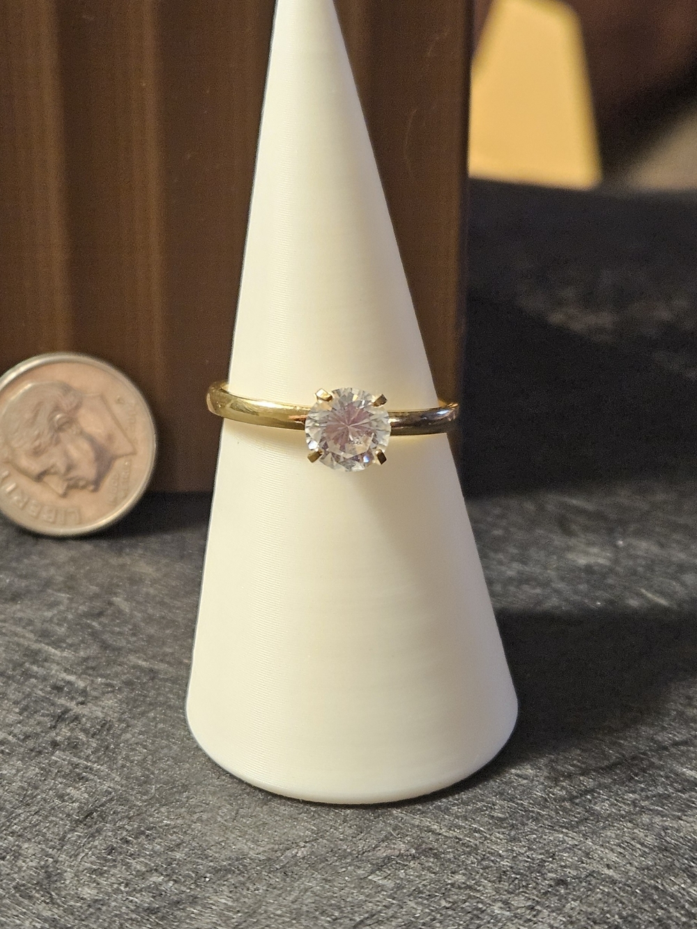 Classic Solitaire Gold Engagement Ring with Clear Stone. Size 8